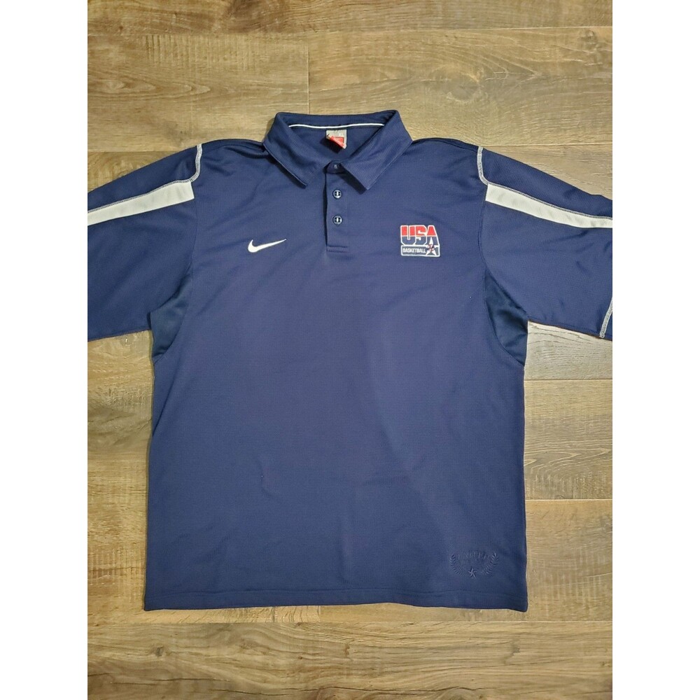 Vintage Nike Olympics USA Basketball Embroidered Polo Shirt Navy Blue Size XL